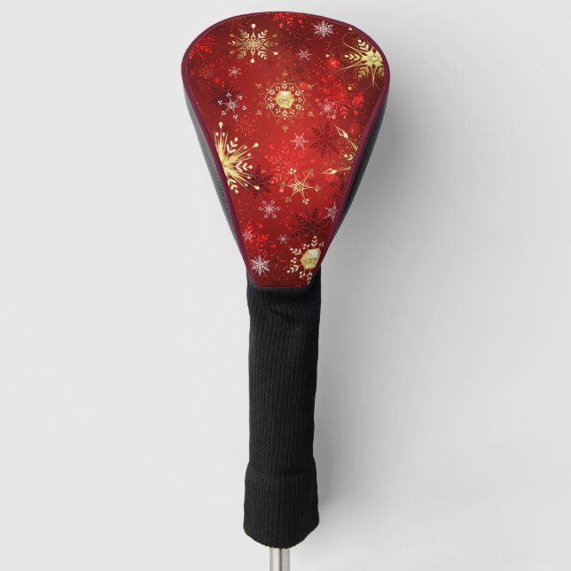 Christmas Golden Snowflakes on Red Background Golf Head Cover (Front)