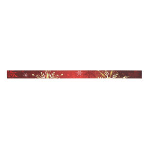Christmas Golden Snowflakes on Red Background Grosgrain Ribbon