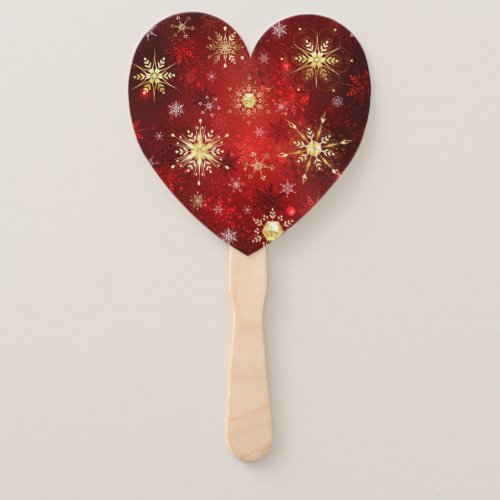 Christmas Golden Snowflakes on Red Background Hand Fan