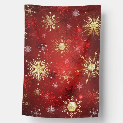 Christmas Golden Snowflakes on Red Background House Flag