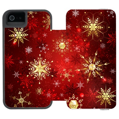 Christmas Golden Snowflakes on Red Background iPhone SE55s Wallet Case