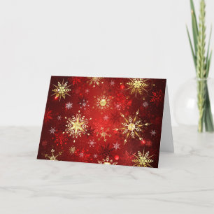 Christmas Golden Snowflakes on Red Background Invitation