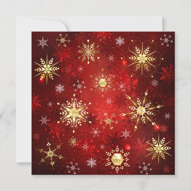 Christmas Golden Snowflakes on Red Background Invitation (Front)