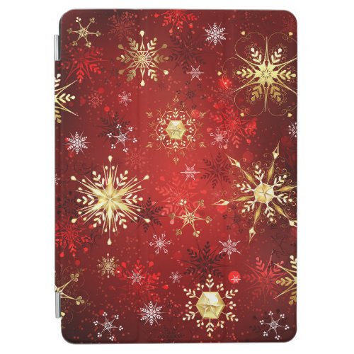 Christmas Golden Snowflakes on Red Background iPad Air Cover