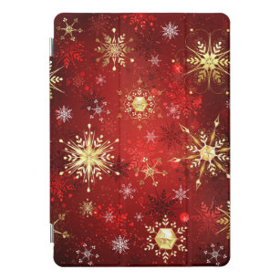 Christmas Golden Snowflakes on Red Background iPad Pro Cover