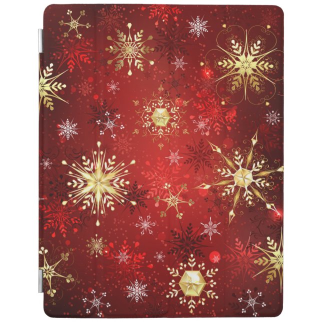 Christmas Golden Snowflakes on Red Background iPad Smart Cover (Front)