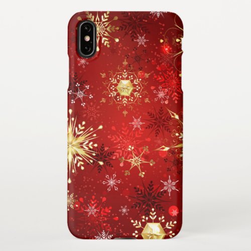 Christmas Golden Snowflakes on Red Background iPhone XS Max Case