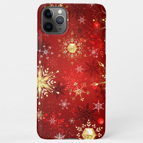 Christmas Golden Snowflakes on Red Background iPhone 11Pro Max Case