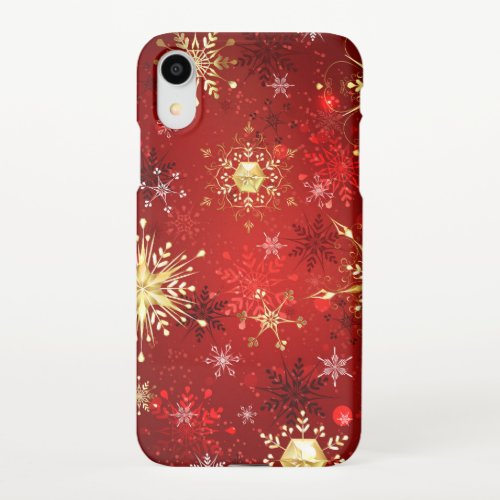 Christmas Golden Snowflakes on Red Background iPhone XR Case