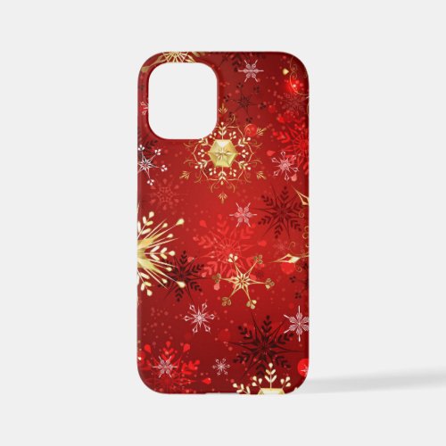 Christmas Golden Snowflakes on Red Background iPhone 12 Mini Case