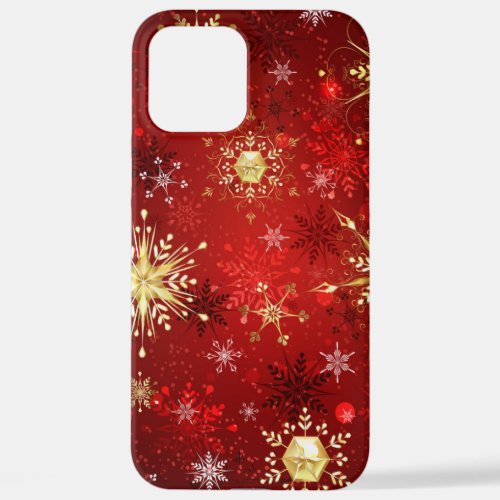 Christmas Golden Snowflakes on Red Background iPhone 12 Pro Max Case