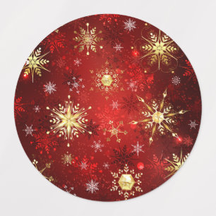 Christmas Golden Snowflakes on Red Background Kids' Labels