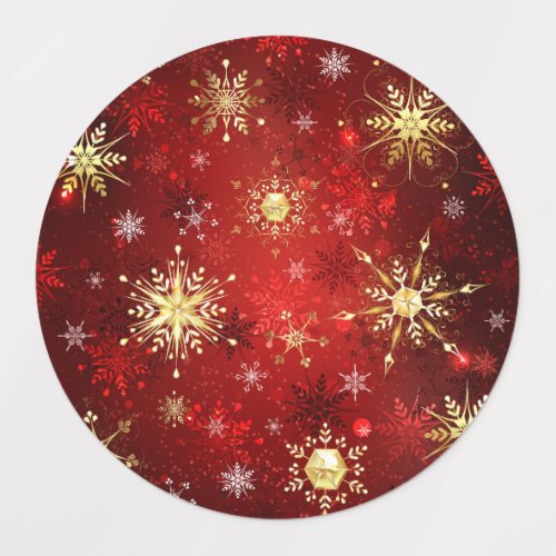 Christmas Golden Snowflakes on Red Background Kids Labels