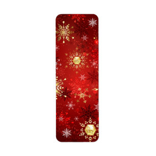 Christmas Golden Snowflakes on Red Background Label