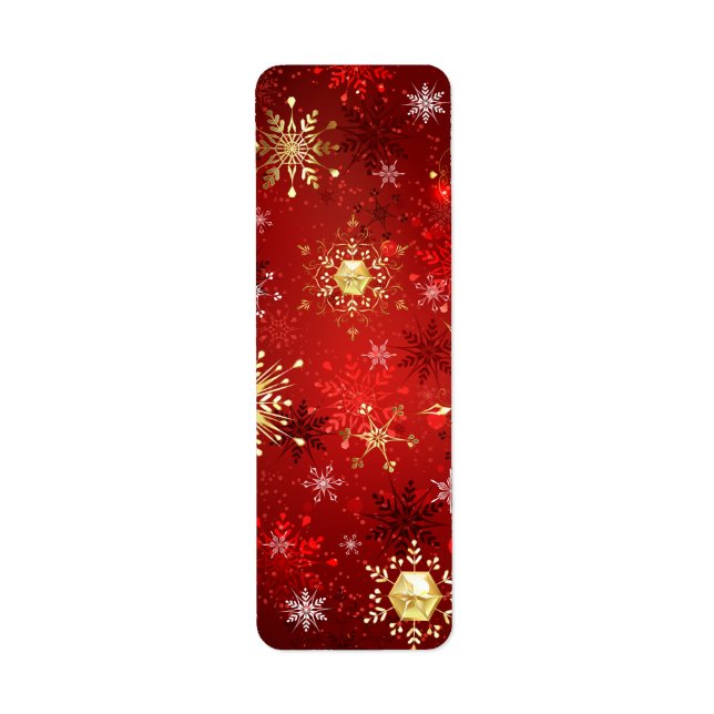 Christmas Golden Snowflakes on Red Background Label (Front)
