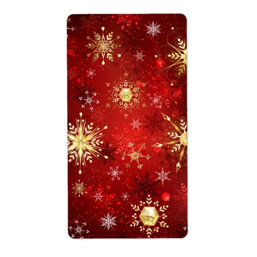 Christmas Golden Snowflakes on Red Background Label