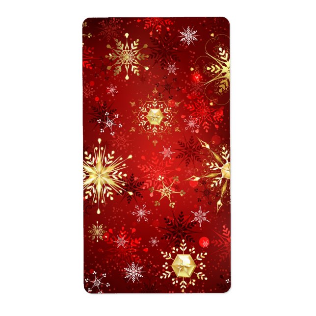 Christmas Golden Snowflakes on Red Background Label (Front)