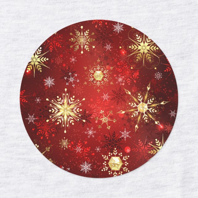 Christmas Golden Snowflakes on Red Background Labels (Design 1)