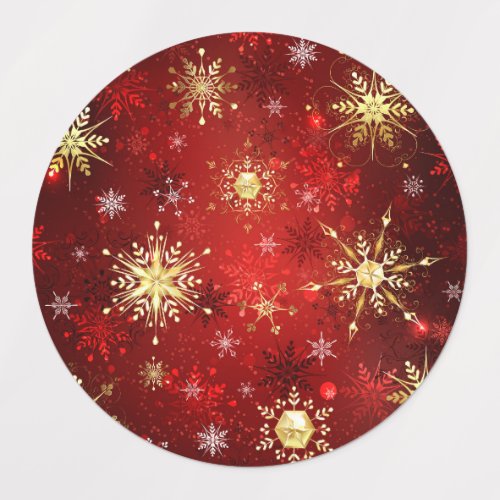 Christmas Golden Snowflakes on Red Background Labels