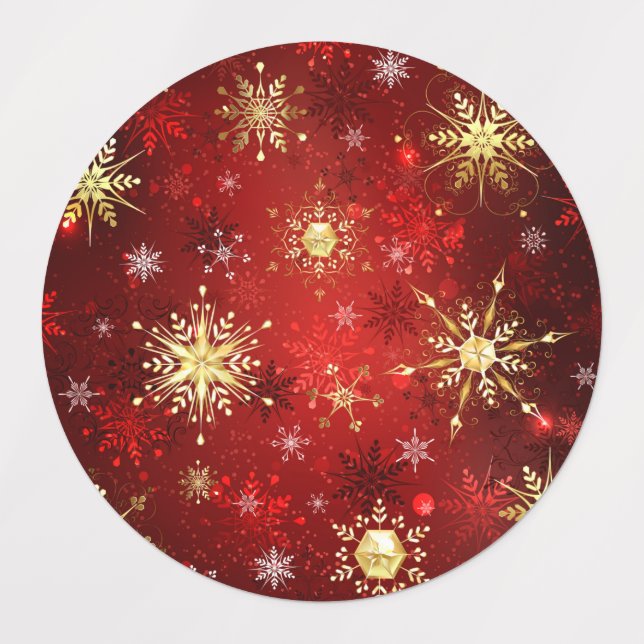 Christmas Golden Snowflakes on Red Background Labels (Design 1)