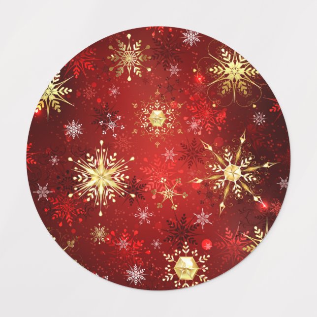 Christmas Golden Snowflakes on Red Background Labels (Design 1)
