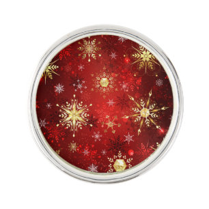 Christmas Golden Snowflakes on Red Background Lapel Pin