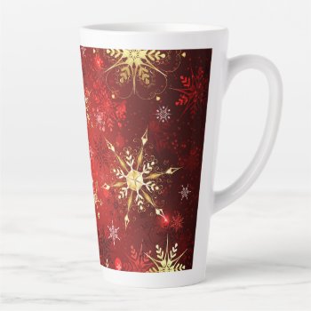 Christmas Golden Snowflakes On Red Background Latte Mug by Blackmoon9 at Zazzle