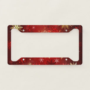 Christmas Golden Snowflakes on Red Background License Plate Frame