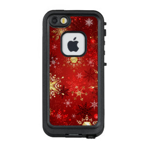 Christmas Golden Snowflakes on Red Background LifeProof FRĒ iPhone SE/5/5s Case