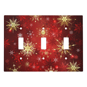 Christmas Golden Snowflakes on Red Background Light Switch Cover
