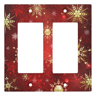 Christmas Golden Snowflakes on Red Background Light Switch Cover