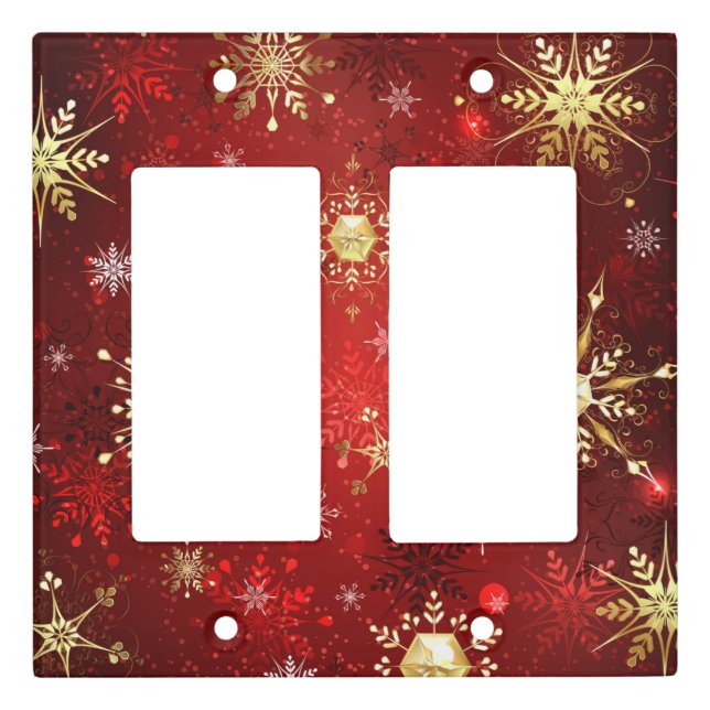 Christmas Golden Snowflakes on Red Background Light Switch Cover (Front)