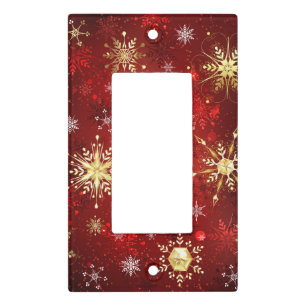 Christmas Golden Snowflakes on Red Background Light Switch Cover