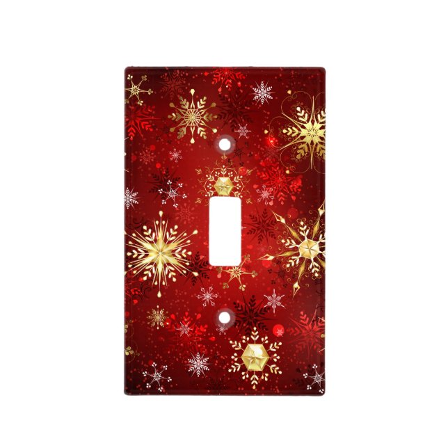 Christmas Golden Snowflakes on Red Background Light Switch Cover (Front)