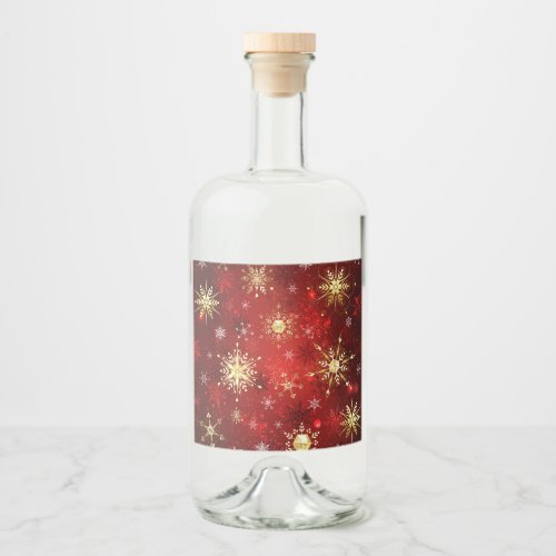 Christmas Golden Snowflakes on Red Background Liquor Bottle Label