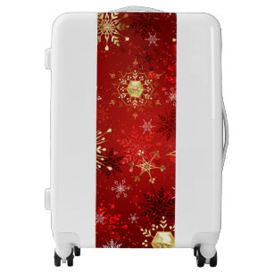 Christmas Golden Snowflakes on Red Background Luggage