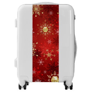 Christmas Golden Snowflakes on Red Background Luggage