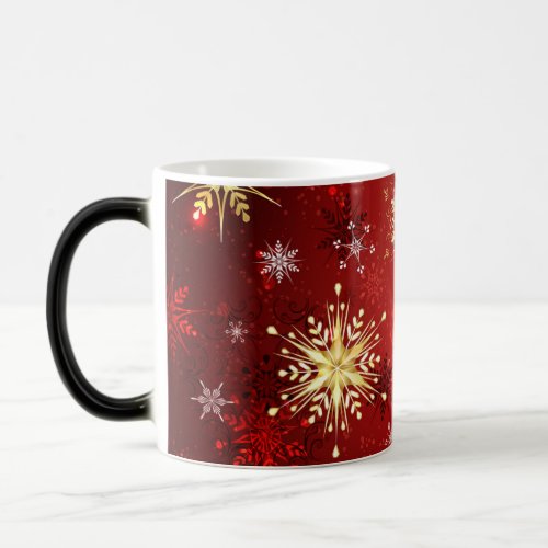 Christmas Golden Snowflakes on Red Background Magic Mug