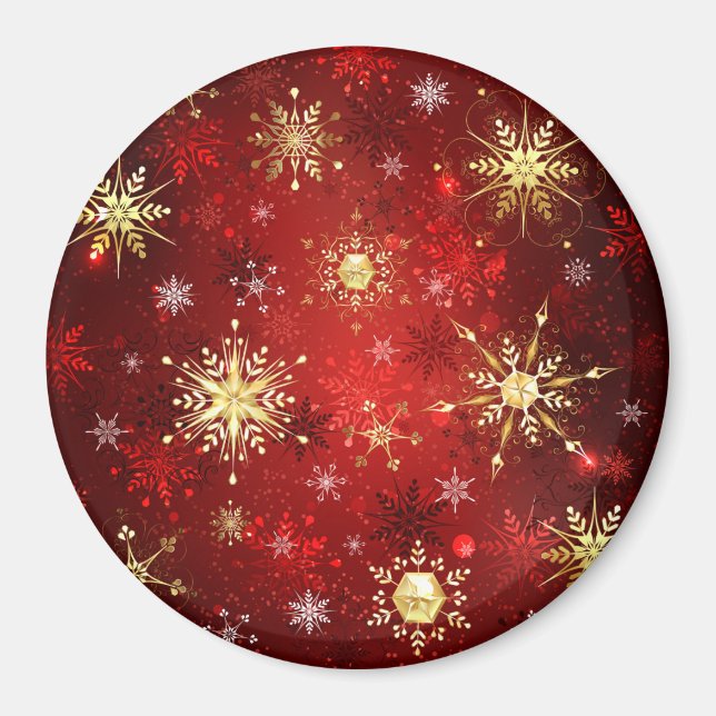 Christmas Golden Snowflakes on Red Background Magnet (Front)