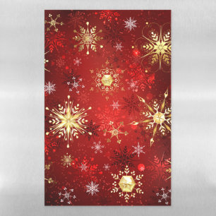Christmas Golden Snowflakes on Red Background Magnetic Dry Erase Sheet