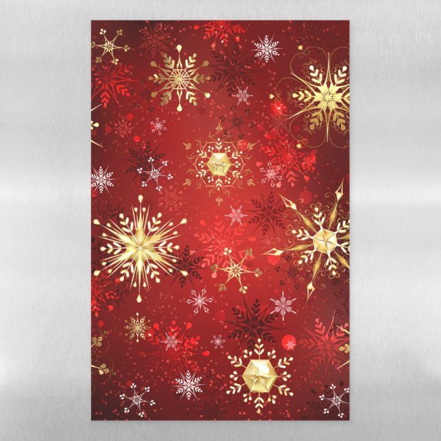 Christmas Golden Snowflakes on Red Background Magnetic Dry Erase Sheet (Vertical)