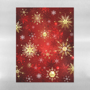 Christmas Golden Snowflakes on Red Background Magnetic Dry Erase Sheet