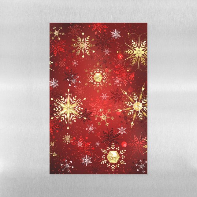 Christmas Golden Snowflakes on Red Background Magnetic Dry Erase Sheet (Vertical)