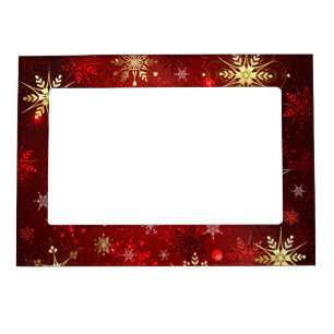 Christmas Golden Snowflakes on Red Background Magnetic Frame