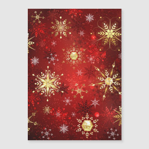 Christmas Golden Snowflakes on Red Background Magnetic Invitation