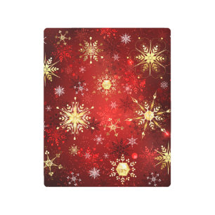 Christmas Golden Snowflakes on Red Background Metal Print
