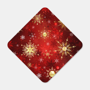 Christmas Golden Snowflakes on Red Background Metal Sign