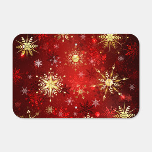 Christmas Golden Snowflakes on Red Background Metal Sign