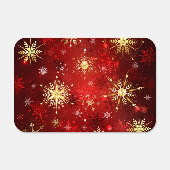 Christmas Golden Snowflakes on Red Background Metal Sign (Front)