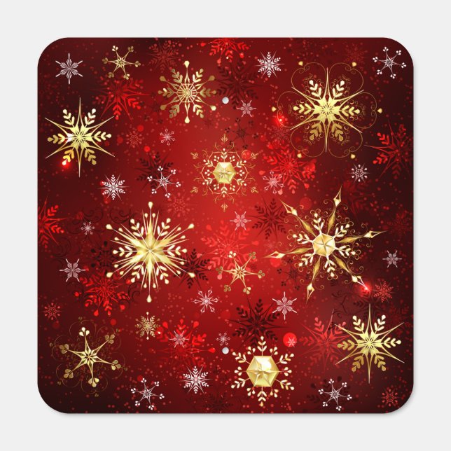 Christmas Golden Snowflakes on Red Background Metal Sign (Front)